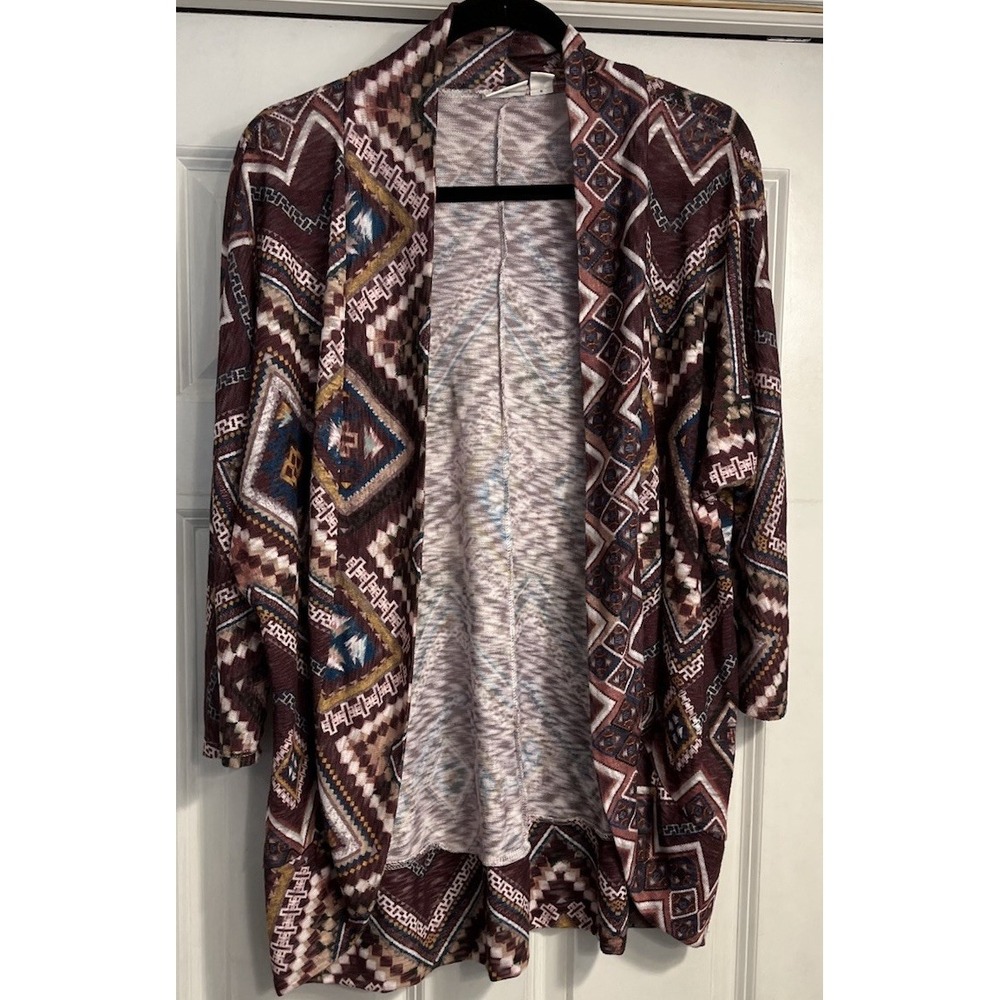 Purple Aztec Sz XL Light Cardigan‎ Shrug Open Front Coachella Festival Southwest
